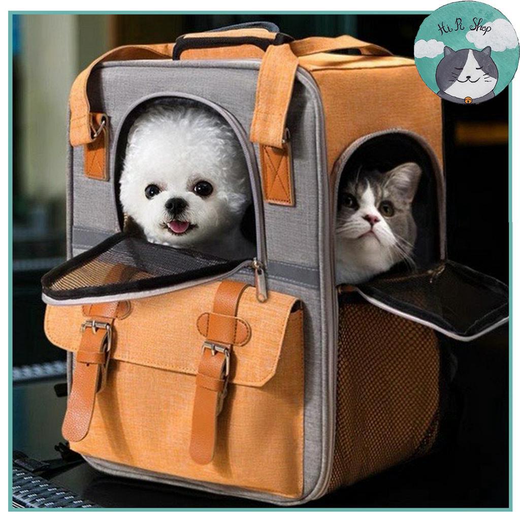 Balo Vận Chuyển Thú Cưng Hàng Thiết Kế Cao Cấp Bằng Vải Dệt Phối Da -Túi Đeo Vai Du Lịch Chuyên Dụng Chở Chó Mèo