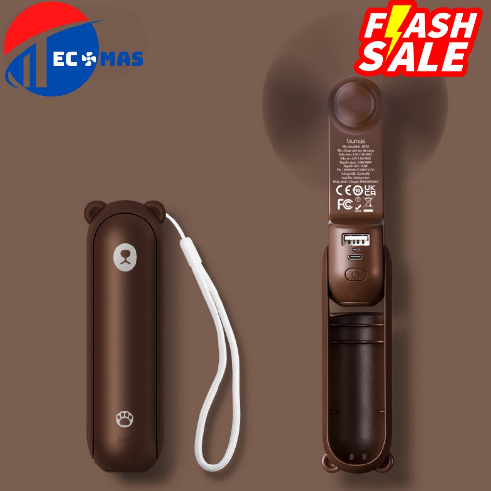 Quạt Mini Cầm Tay Đa Năng 3 in 1 BF03 Hình Gấu Bear Đáng Yêu - Quạt Chính Hãng Bumas