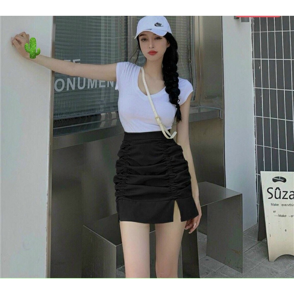 Chân Váy Kaki Nhúng Hai Bên Eo  Xé Tà Dễ Thương TTPK0327