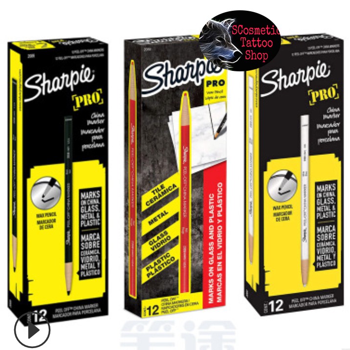 Chì đá kẻ mày SHARPIE Pro,bút chì định hình môi mày phun xăm 3 Màu Đen Đỏ Trắng dễ bám màu,không trôi -USA