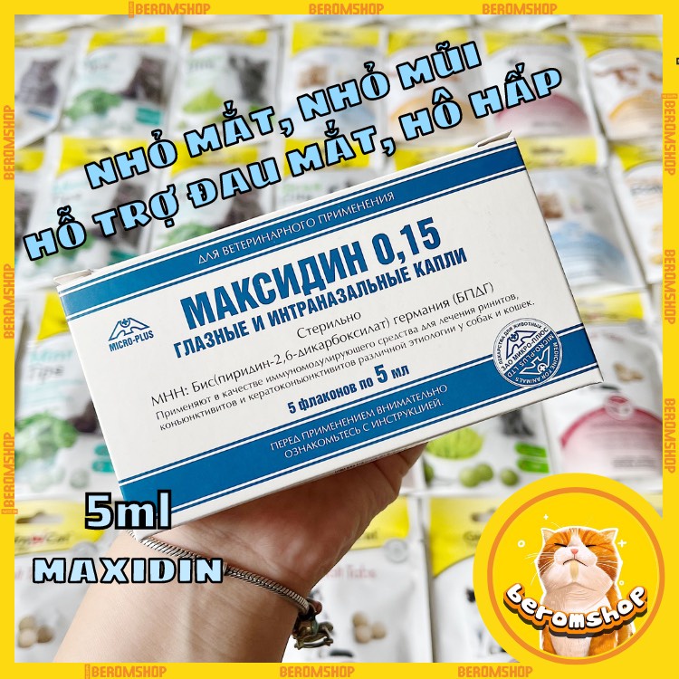NHỎ MẮT MŨI MAXIDIN 0,15 05ML HỖ TRỢ MẮT, HÔ HẤP, SỔ MŨI CHO CHÓ, MÈO NHẬP NGA GIÁ CỰC RẺ