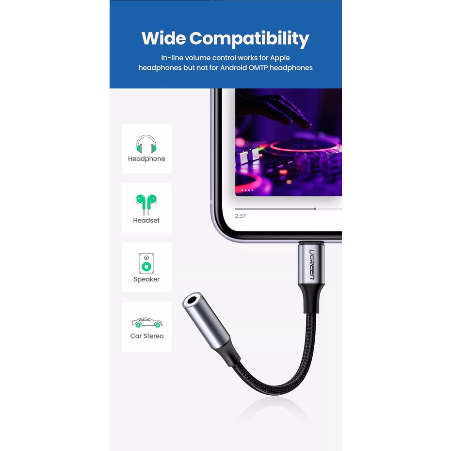 Cáp Chuyển Tai Nghe IP sang 3.5mm Audio chuẩn MFI UGREEN US211 - BH 18T Chính Hãng