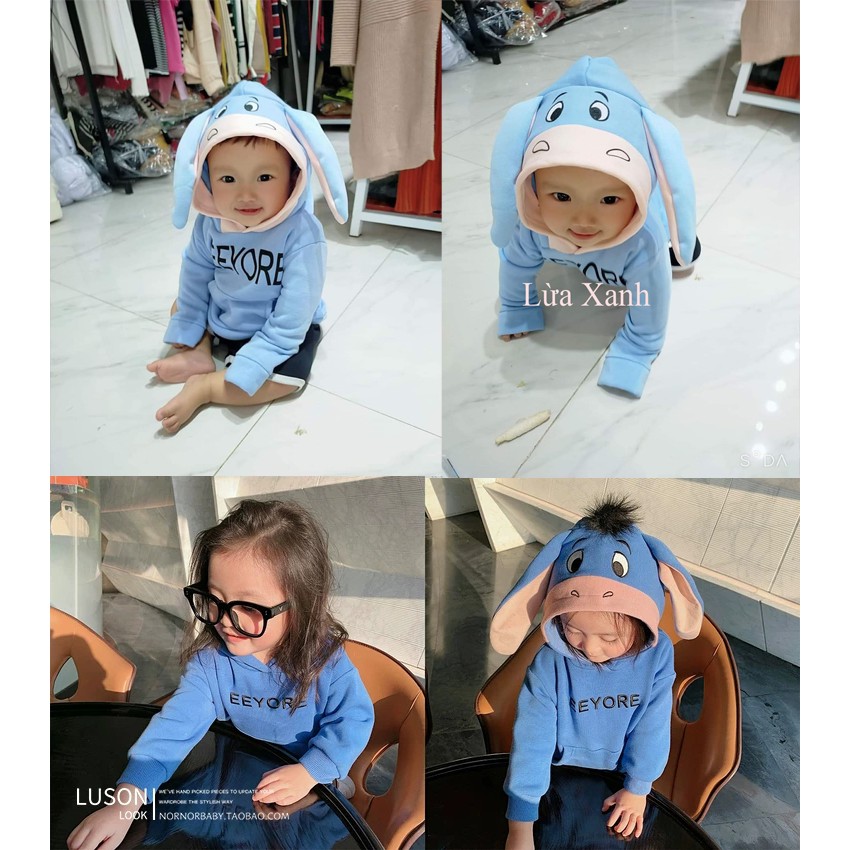 Áo nỉ ấm trẻ em Siêu yêu mẫu áo hoodie mũ tai mèo bé trai bé gái