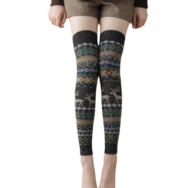 Youyo Vớ Ống Chân Dệt Kim Giữ Ấm Mùa Đông Họa Tiết Bông Tuyết Thời Trang Cho Nữ