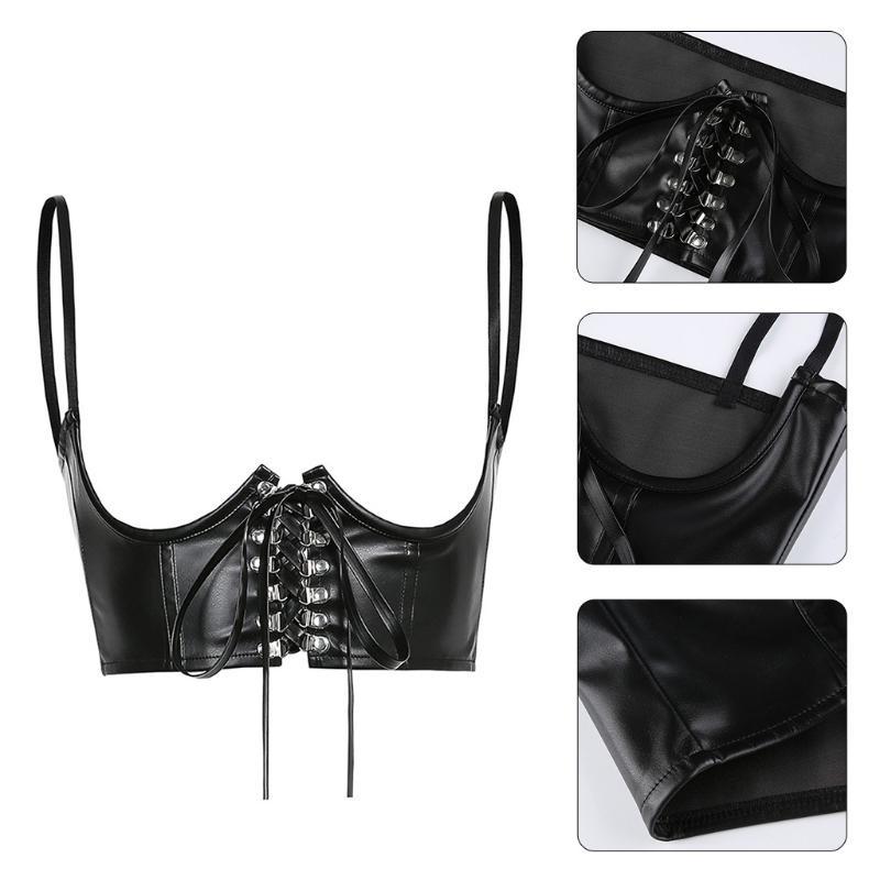 Áo corset giả da phối dây thắt phong cách gothic punk cho nữ