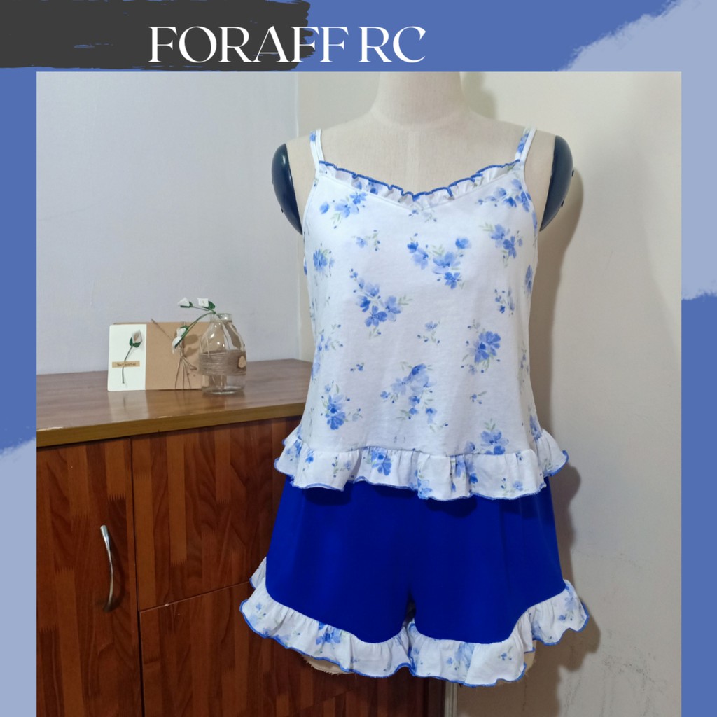 Đồ bộ ngủ nữ RCB04, hai dây, cổ tim phối bèo, thun cotton 2c 4c chiều dành cho người dưới 62kg | BigBuy360 - bigbuy360.vn