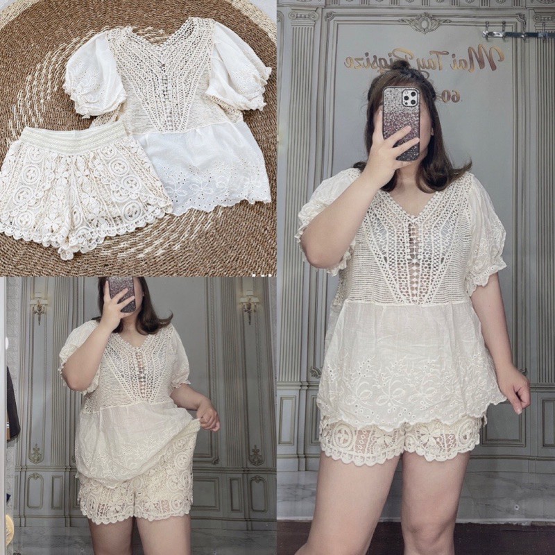 Sét bộ ren móc áo dáng babydoll