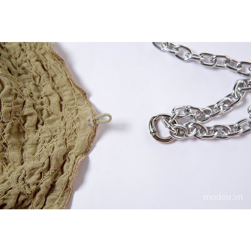 Áo kiểu trễ vai tay dài phối dây xích thời trang cho nữ