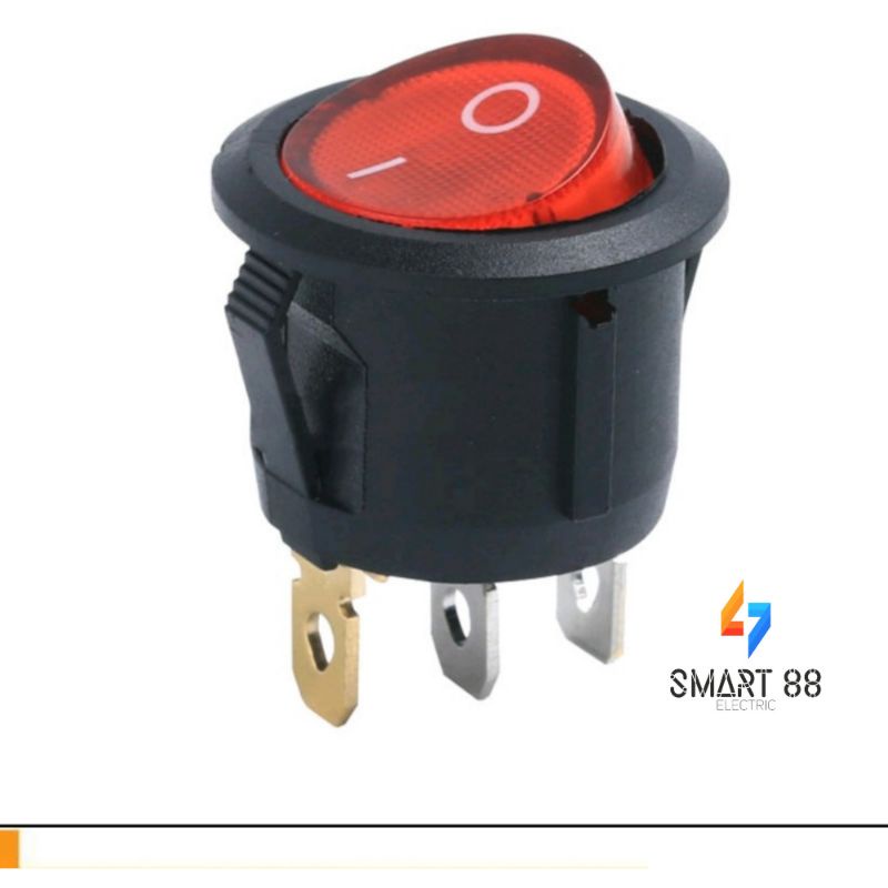 10 Công Tắc Bập Bênh Tròn Có Đèn 3 Chân KCD2 6A 250V