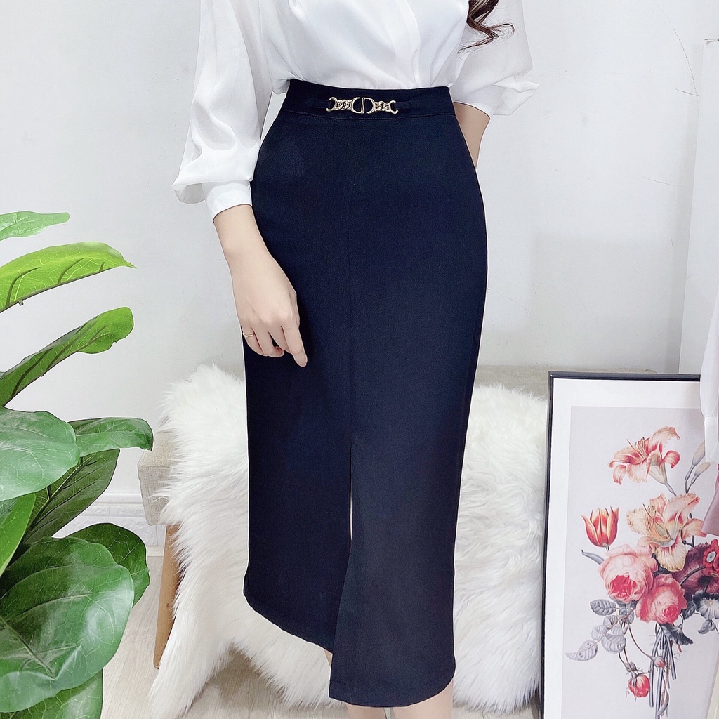 Chân váy midi dài chữ A xẻ trước cạp xích công sở HILA (Mã SP: CV937 | BigBuy360 - bigbuy360.vn