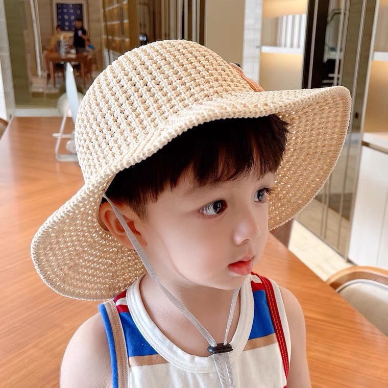 Mũ Cói Che Nắng Chống Gió In Hoạt Hình Kèm Dây Đeo Thời Trang Mùa Hè Cho Bé