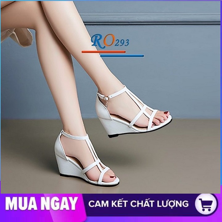 Giày sandal nữ cao gót 7cm hàng hiệu rosata hai màu đen trắng ro293