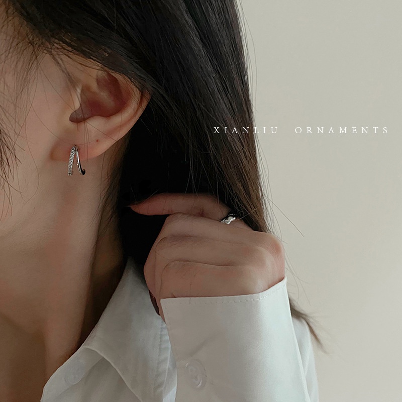 We Flower Bông Tai Mạ Bạc 925 Hình Chữ C Đính Đá Zircon Đơn Giản Thời Trang Cho Nữ