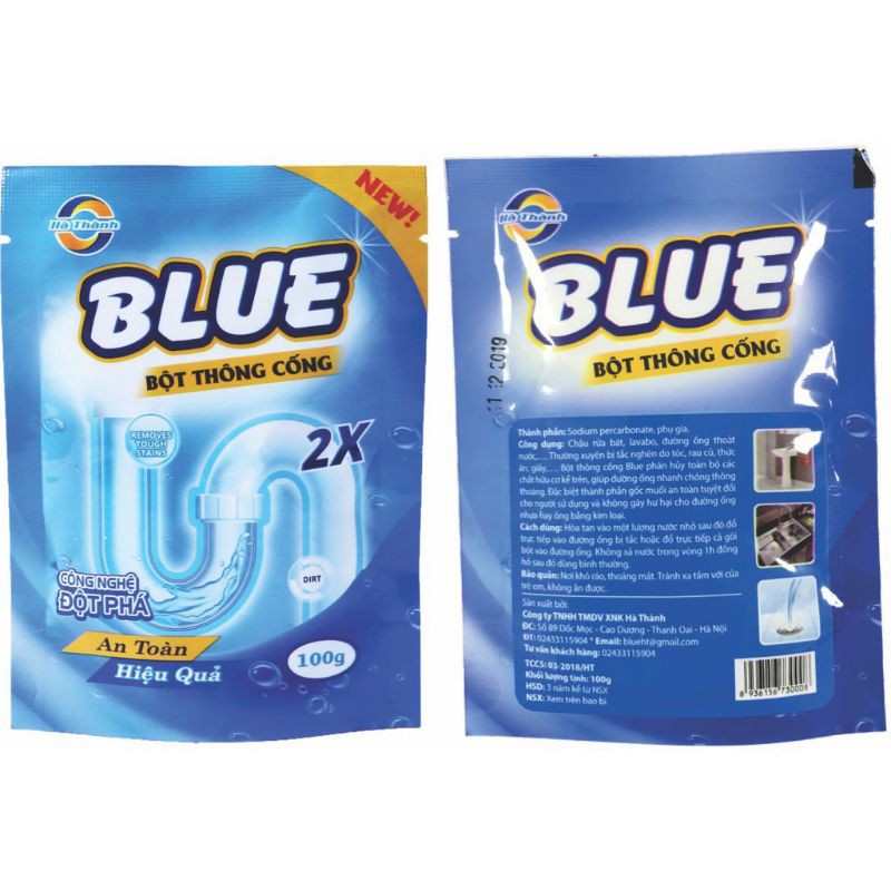 Bột thông cống Blue Công Nghệ Hàn Quốc tẩy rửa siêu mạnh đánh tan tắc nghẽn gói 100gr