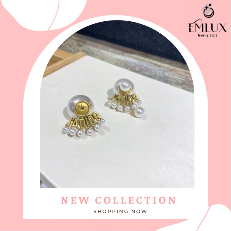 Khuyên tai Bông tai nữ ngọc trai đính đá thương hiệu cao cấp Ja Dior Emlux Jewelry Store