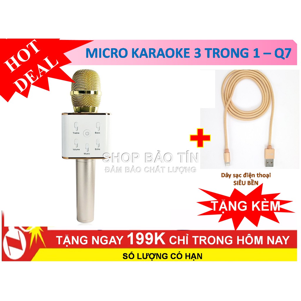 Micro karaoke Q7 tặng kèm dây sạc iphone 5.6.6s bọc vỏ dù siêu bền chống xoắn