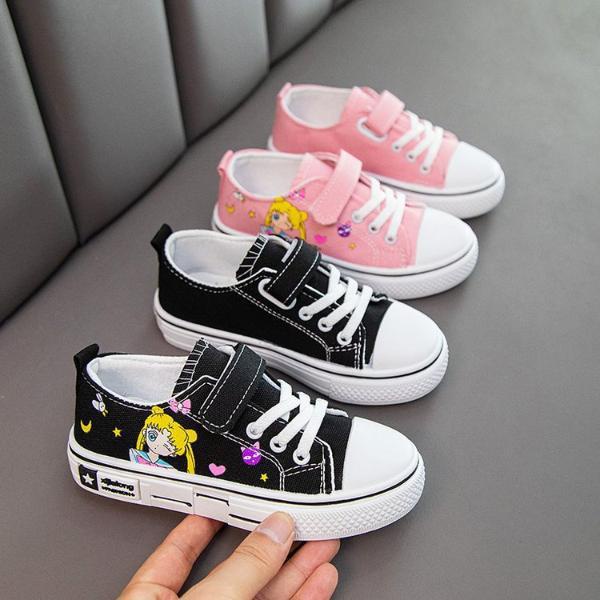 Giày Vải Canvas Cổ Cao In Họa Tiết Thủy Thủ Mặt Trăng Dễ Thương Thời Trang Cho Bé Gái 26-36