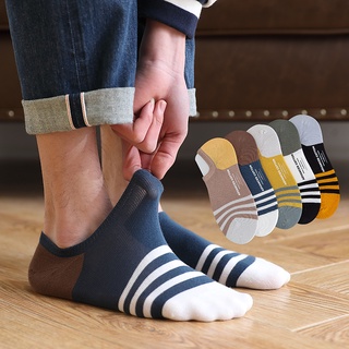 Vớ cotton cổ thấp chống trượt họa tiết kẻ sọc nhiều màu sắc phong cách nhật bản dành cho nam 

