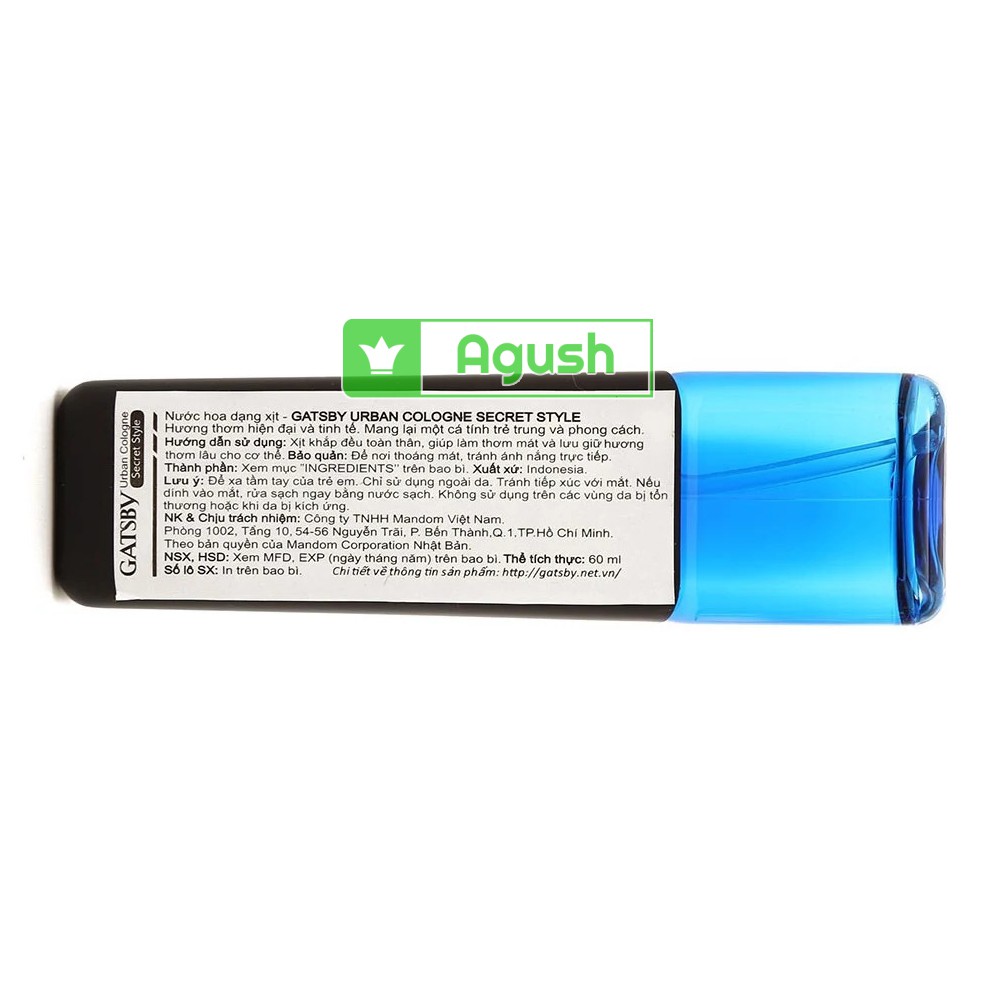 Nước hoa nam tính thơm lưu hương lâu chính hãng Gatsby Secret Style 60ml chai nhỏ gọn bỏ túi mùi ngọt dịu cho học sinh