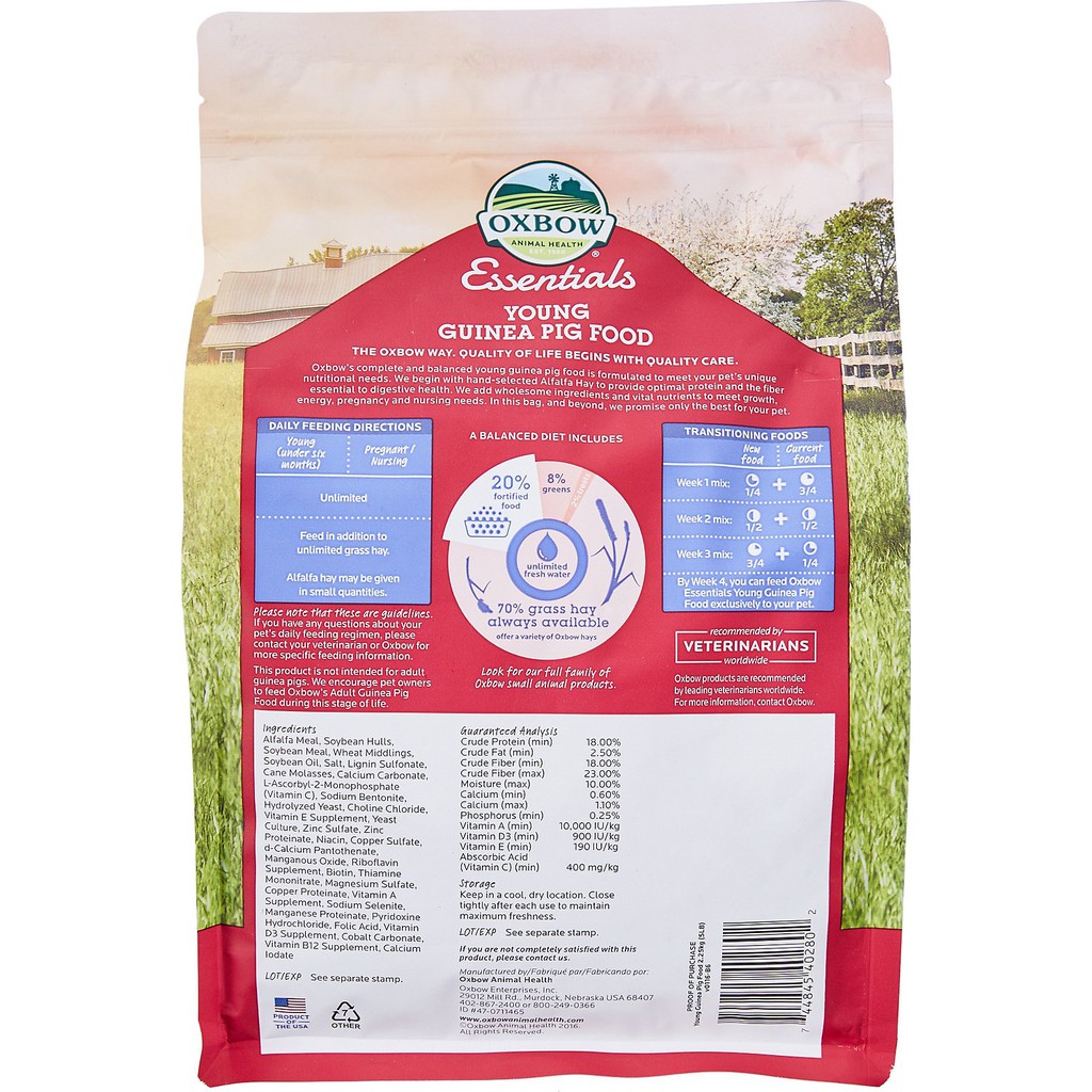 [xuất xứ Mỹ] Thức ăn cỏ nén cho Guine pigs chưa trưởng thành OXBOW  ESSENTIAL CAVY PERFORMANCE 5lbs(2.25kg) (ALFALFA)