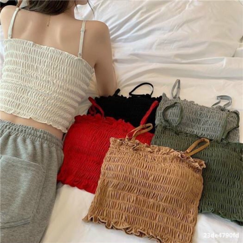 (Mới về) Áo 2 dây gân tăm nhún chun cực xinh cho mùa hè năng động C6854