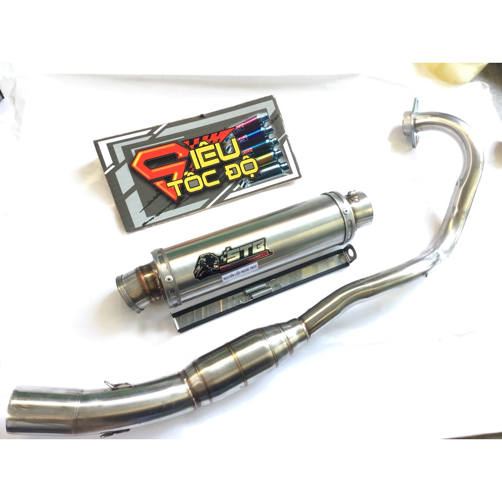 Bộ pô stb TRẮNG full cổ bầu hơi inox exciter, winer, sonic, raider, satria, gsx, tfx, fz, cbr, r15,...