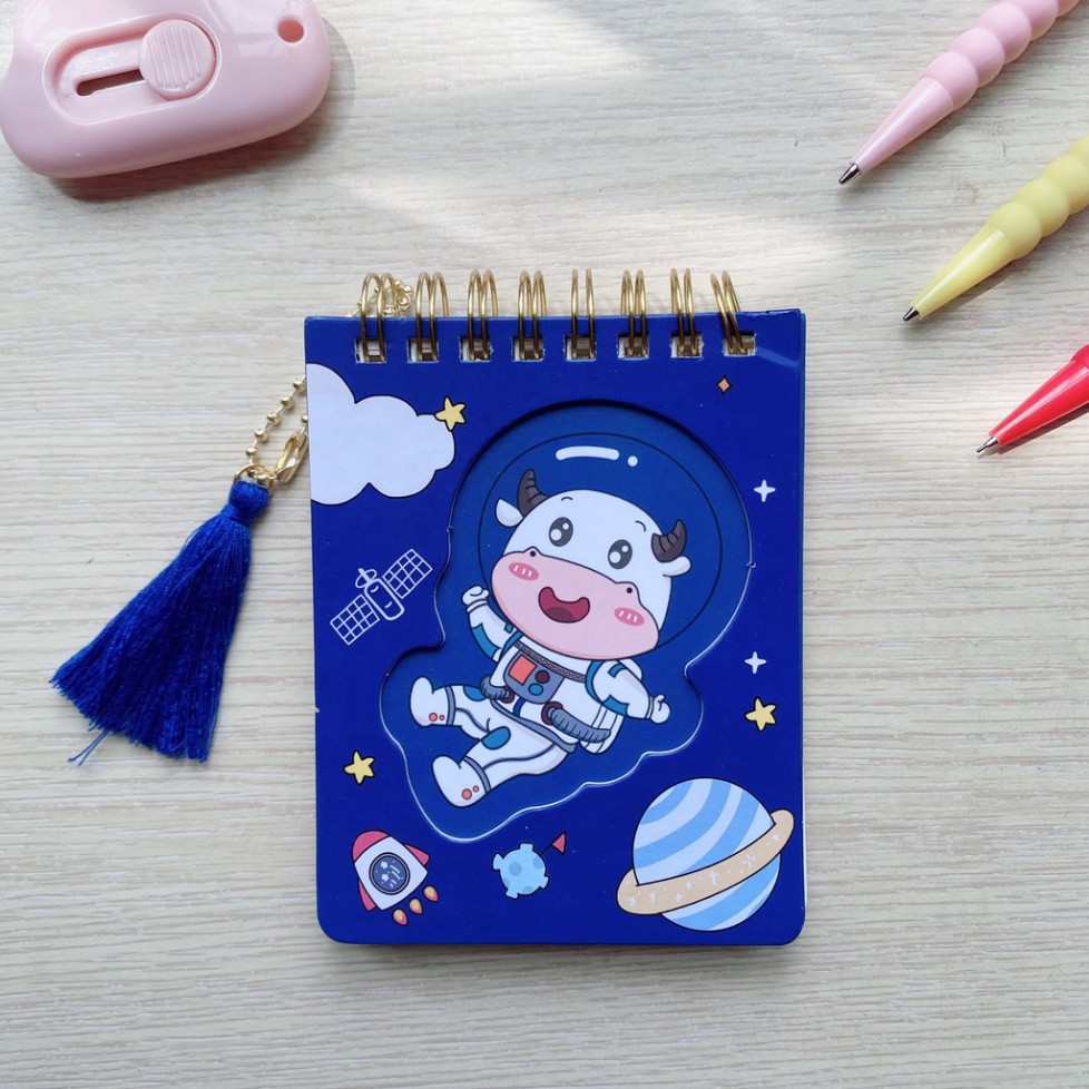 Sổ tay mini lò xo space cow 70 trang, sổ tay cute ghi chép nhỏ gọn - 1 quyển - TZ62141HN