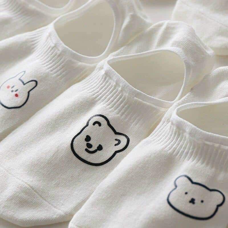 Combo 5 Đôi Tất Cổ Ngắn,Tất Lười Nữ Màu Trắng Họa Tiết Hình Thú Siêu Dễ Thương