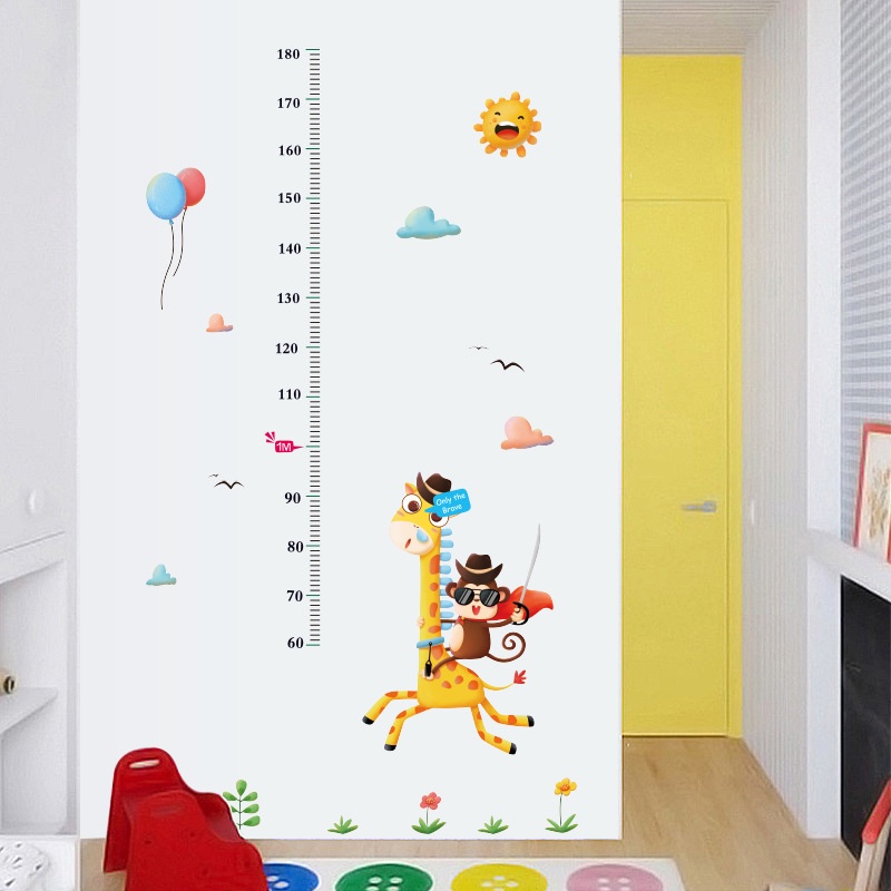 Decal đo chiều cao hươu khỉ bay trang trí phòng cho bé