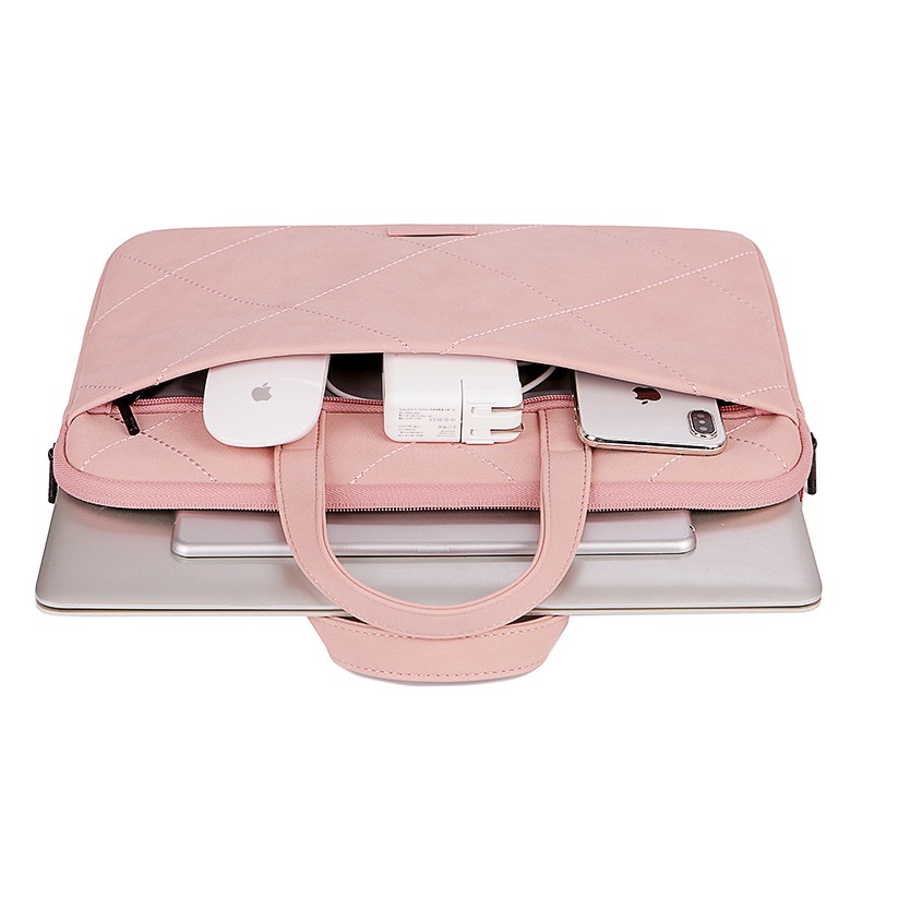 [SẴn] Túi xách đựng laptop da hồng tặng gấu xinh xắn P047 (Không kèm ví)