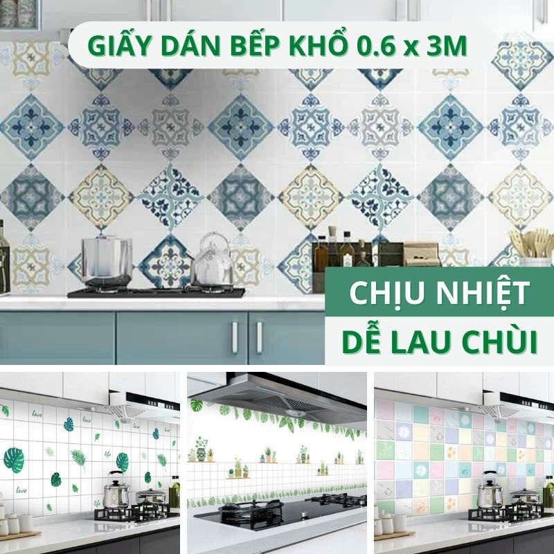 [Mã LIFEHL02 hoàn 10% xu đơn 50K] Giấy dán tường bếp chống dầu mỡ miếng decal dán bếp tráng nhôm cách nhiệt khổ 3m