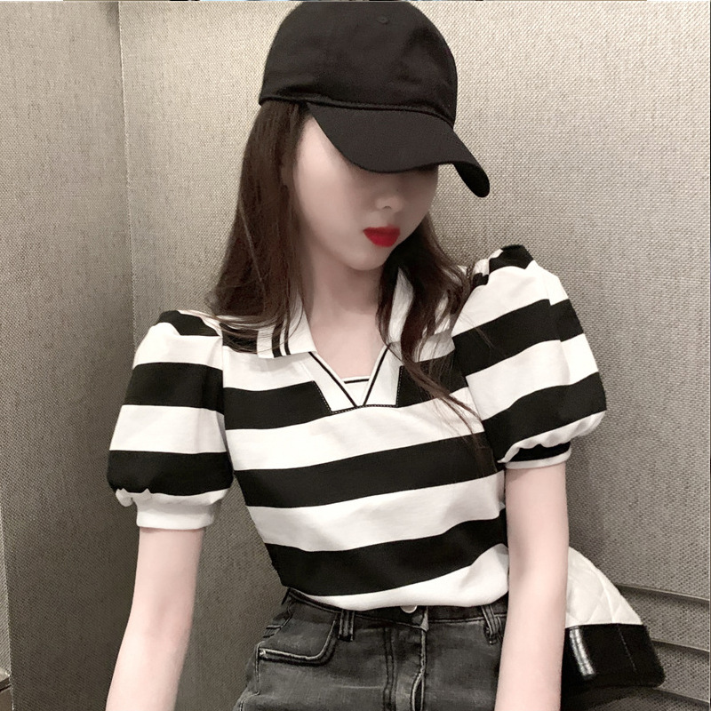 Áo Thun Ngắn Tay Kẻ Sọc Ngang Thời Trang Hè 2021 Dành Cho Nữ