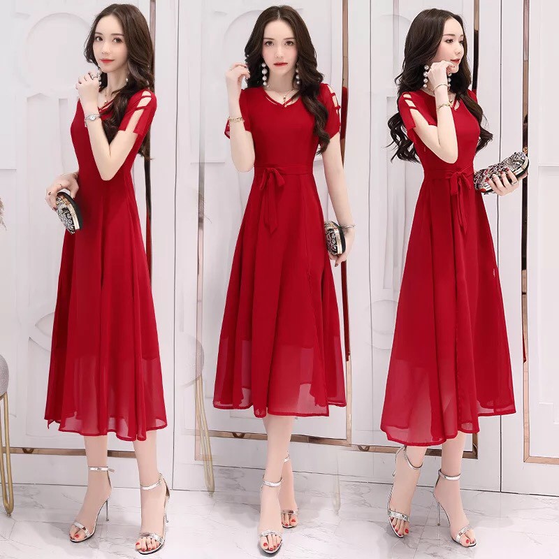 Đầm form dài voan chiffon xẻ đùi LANA Fashion MS307 đi chơi, dự tiệc / Có 6 màu | BigBuy360 - bigbuy360.vn