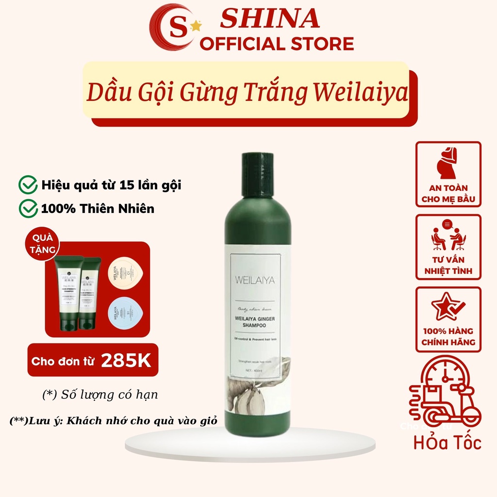 Dầu GỘI GỪNG WEILAIYA tinh chất gừng hỗ trợ móc tóc và hạn chế rụng tóc 400ml - Hàng chính hãng