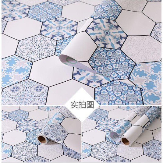 Giấy dán sàn⚡️ FREE SHIP⚡️ Giấy dán sàn Gạch bông lục giác chống thấm nước dễ dàng lau chùi