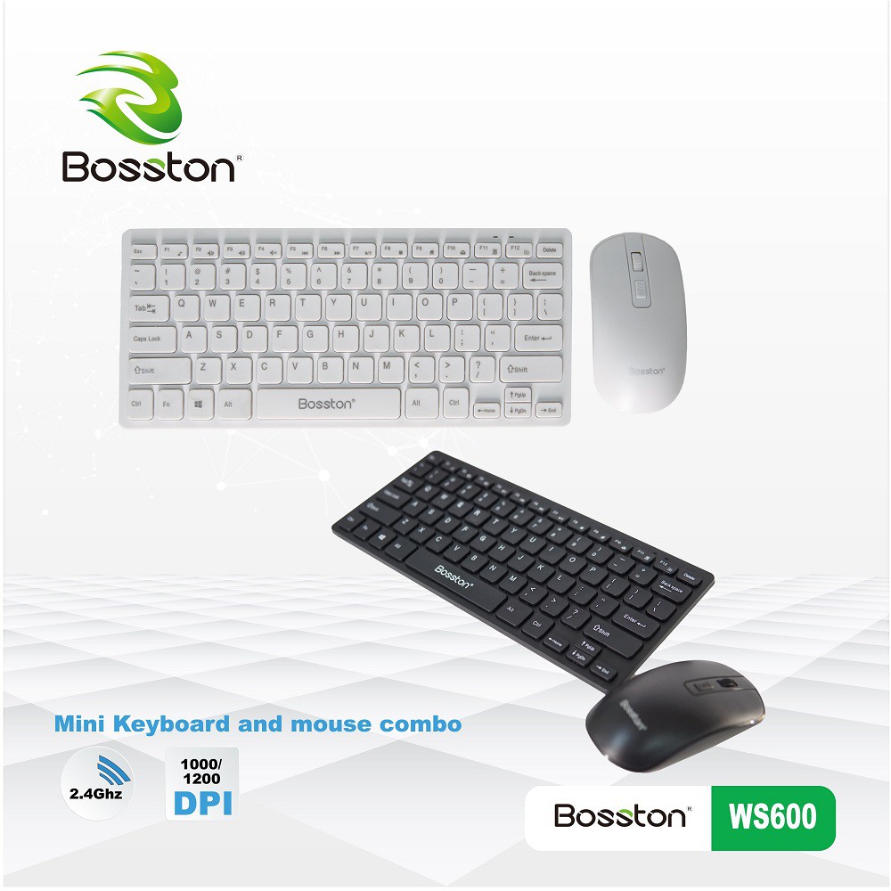 Bộ bàn phím và chuột không dây Wireless mini Bosston WS600 - phím bấm cực êm - Nhất Tín Computer