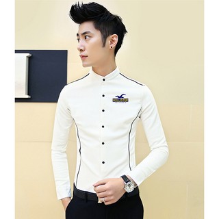 Áo Sơ Mi Nam Cổ Trụ Phối Viền Logo Cực Chất