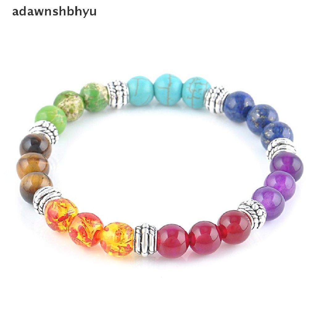 [adawnshbhyu] 1 Vòng Tay Chuỗi Hạt Đá Núi Lửa Chakra 7 Viên Cầu Nguyện Cho Nữ
