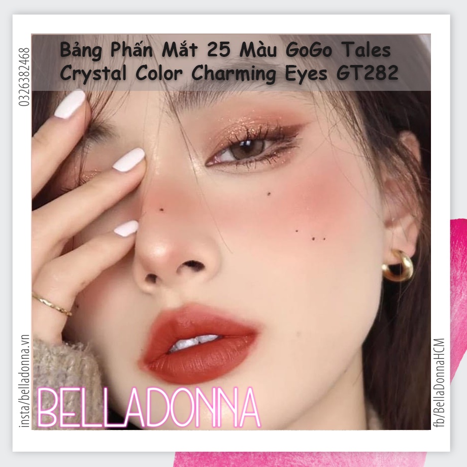 Bảng Phấn Mắt 25 Màu GoGo Tales Crystal Color Charming Eyes GT282 #202 Tone Cam Đào