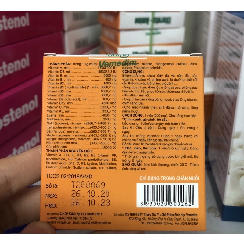 Effervita-Amino viên bổ sung vitamin cho chim căng lửa, gà và thú cảnh khoẻ mạnh