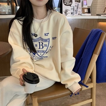 Áo sweater ZHELIHANGFEI tay dài dáng rộng in họa tiết dễ phối đồ phong cách Mỹ thời trang cho nữ