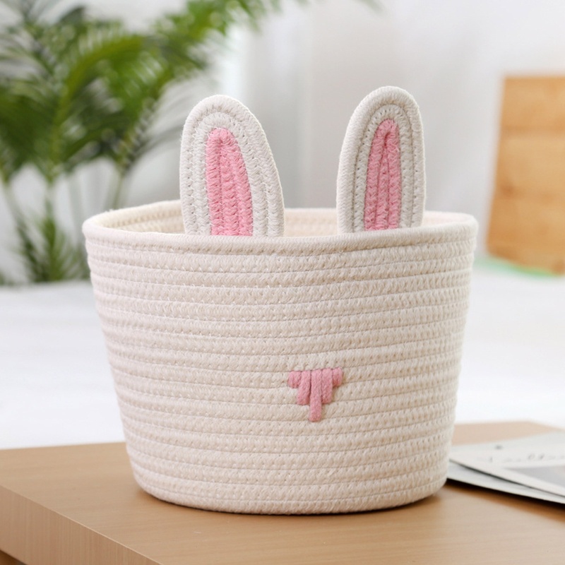 Giỏ Vải Cotton Đựng Đồ Chơi / Kẹo / Đồ Ăn Vặt Đa Năng Họa Tiết Thỏ Phục Sinh Hoạt Hình Dành Cho Trẻ