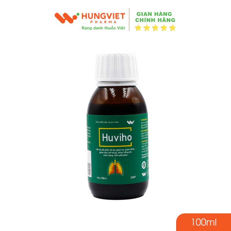 Siro ho Huviho - Hỗ trợ bổ phổi, giảm ho, giảm đờm, giảm đau rát họng do viêm họng, viêm phế quản HungViet Pharma 100ml