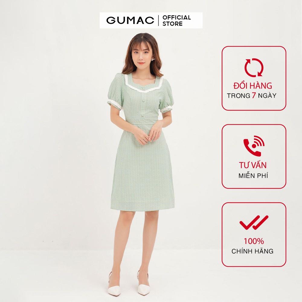 Đầm nữ caro phối bèo GUMAC DA1239