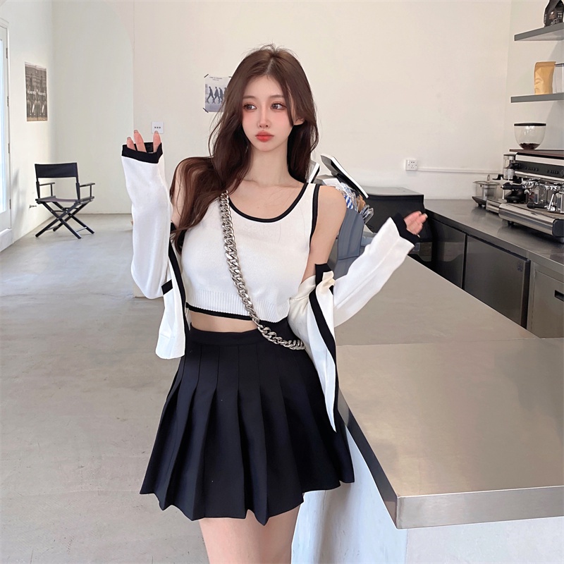 Set Đồ Áo Khoác Len Cadigan Mỏng Kết Hợp Áo Croptop Quảng châu Hàng Xịn