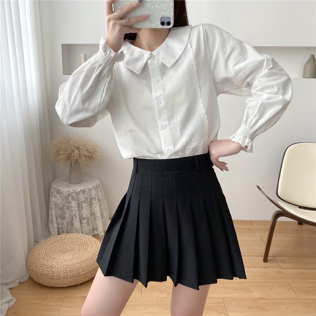 Áo Sơ Mi Trắng Tay Dài Cổ Búp Bê Thời Trang Mùa Xuân Cho Nữ