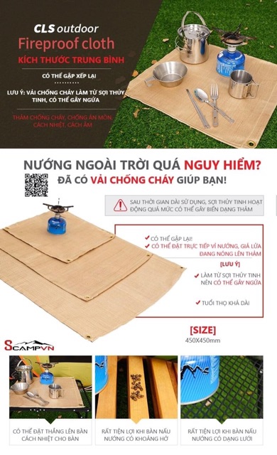 Thảm lót chống cháy CLS du lịch cắm trại dã ngoại