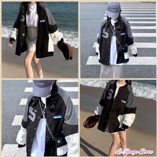 Áo khoác bomber dáng rộng mix màu  HotdogBoy or FiveGene 1 lớp màu đen xám trendy Tik Tok Trung (ảnh thật)