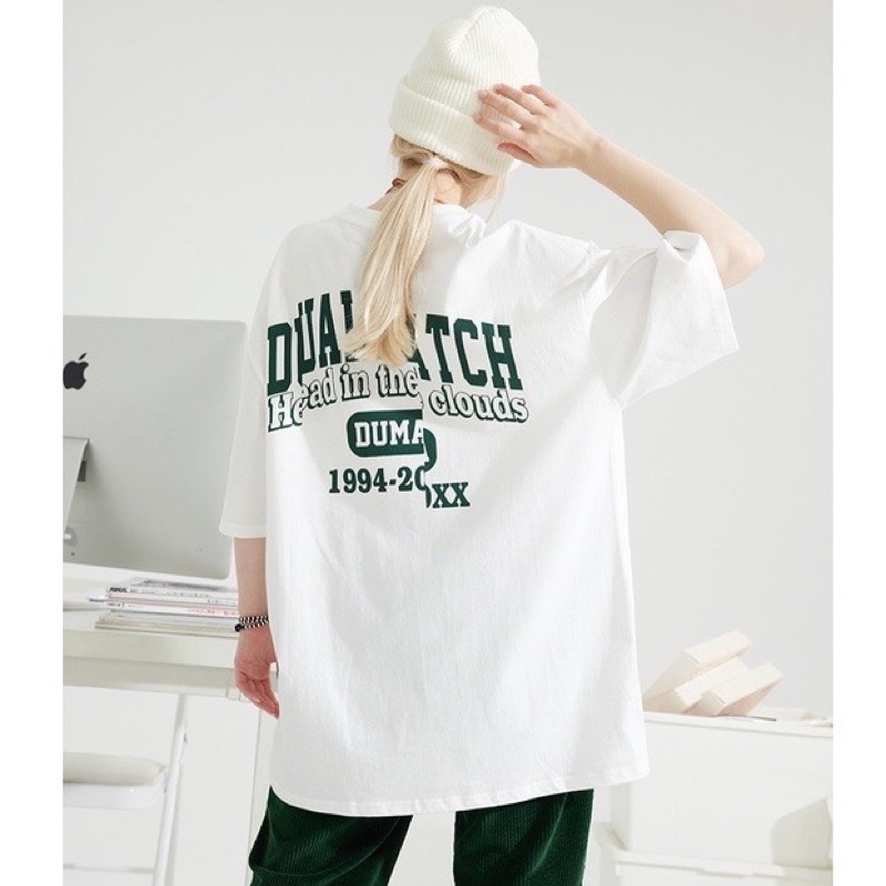 Áo thun phông logo tay nam nữ PINK tay lỡ form rộng DUAL MATCH Unisex