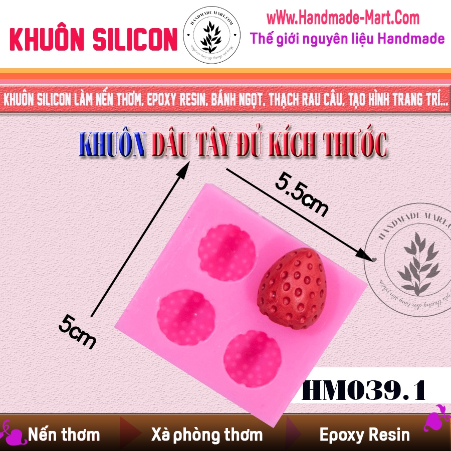 Khuôn silicon dâu tây đủ kích thước tạo hình trang trí nến thơm - HM039